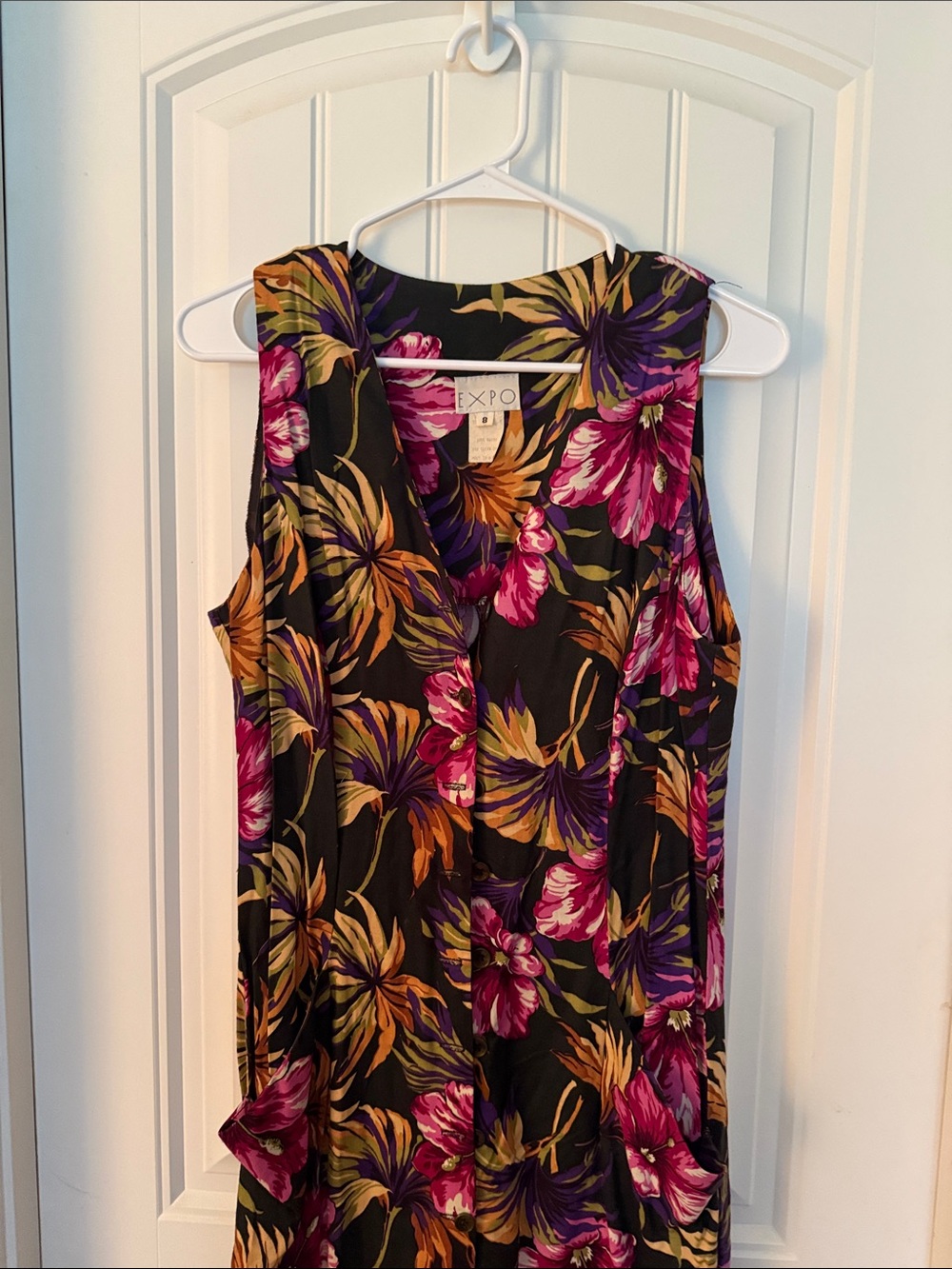 EXPO Black Floral Midi Dress with Pink & Purple Blooms